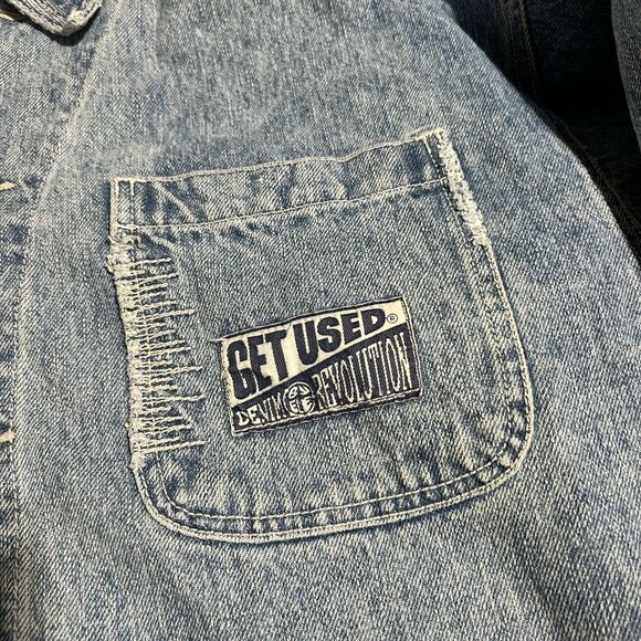 Vintage Get Used Denim Chore Jacket 90s Workwear Utility Jean Coat XXL - Picture 3 of 9